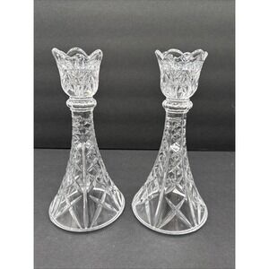 Vtg Lot Of 2 crystal Tulip candle stick Holder Set‎ 8"x4" Wide